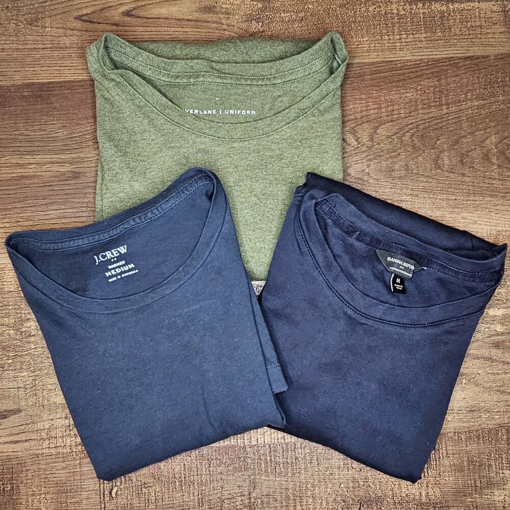 LOT OF 3! Short Sleeve T-Shirts Tee Shirt M Bundle Navy Blue & Heather Green